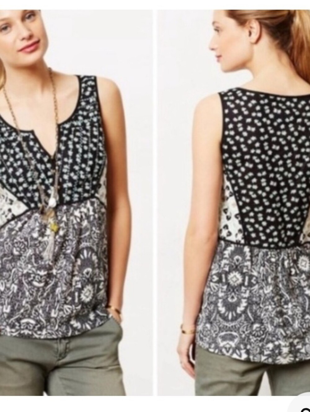 Anthropologie Akemi + Kin Black Patterned Mixed-Print Sleeveless Top